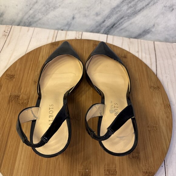 Talbots Sling Back Black Patent Leather Kitten Heels - Picture 4 of 13